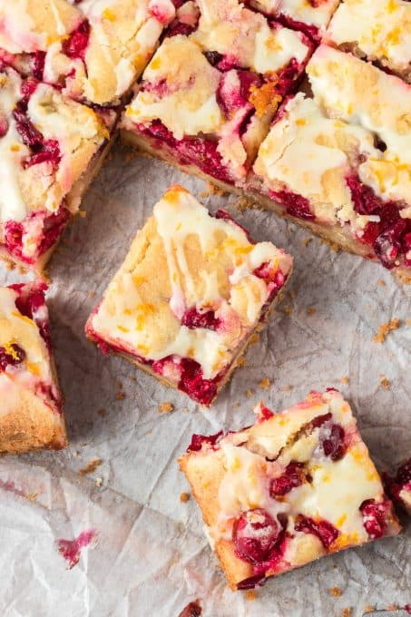 Orange glazed cranberry bars.