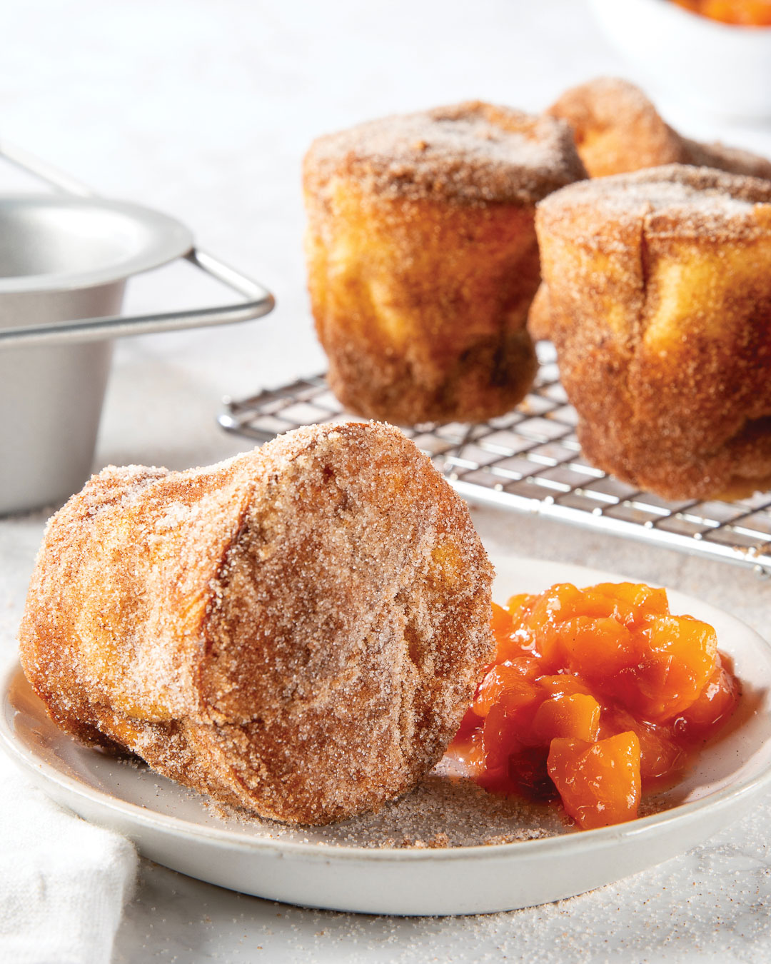 Cinnamon-Sugar Popovers with Peach Compote