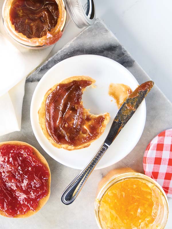 Fruit spread on English muffin