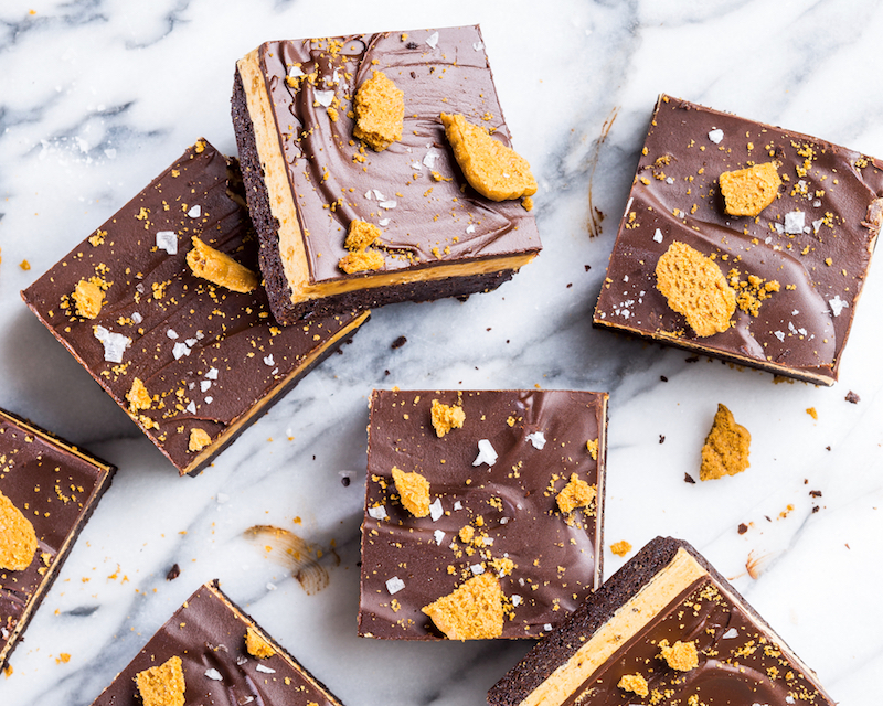 Kahlúa Coffee Brownies sliced on marble baking recipe