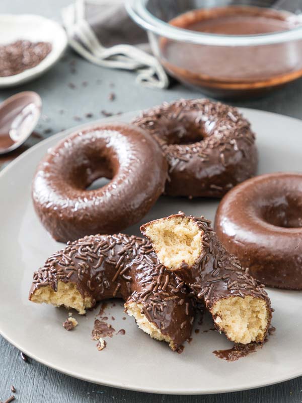 Chocolate Glazed Baked Cake Doughnuts