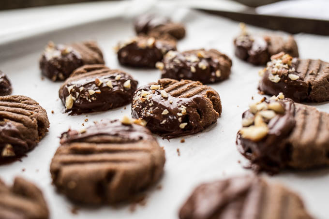 Dairy-Free Chocolate Dipped Hazelnut Teff Cookies