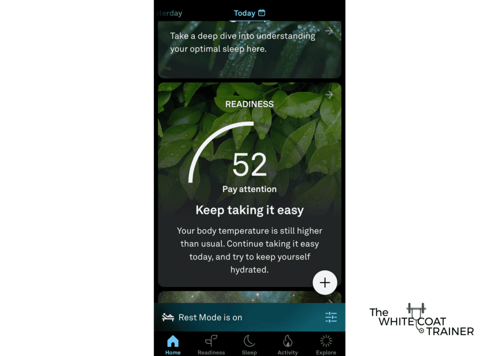 readiness score of 52 in the oura ring app