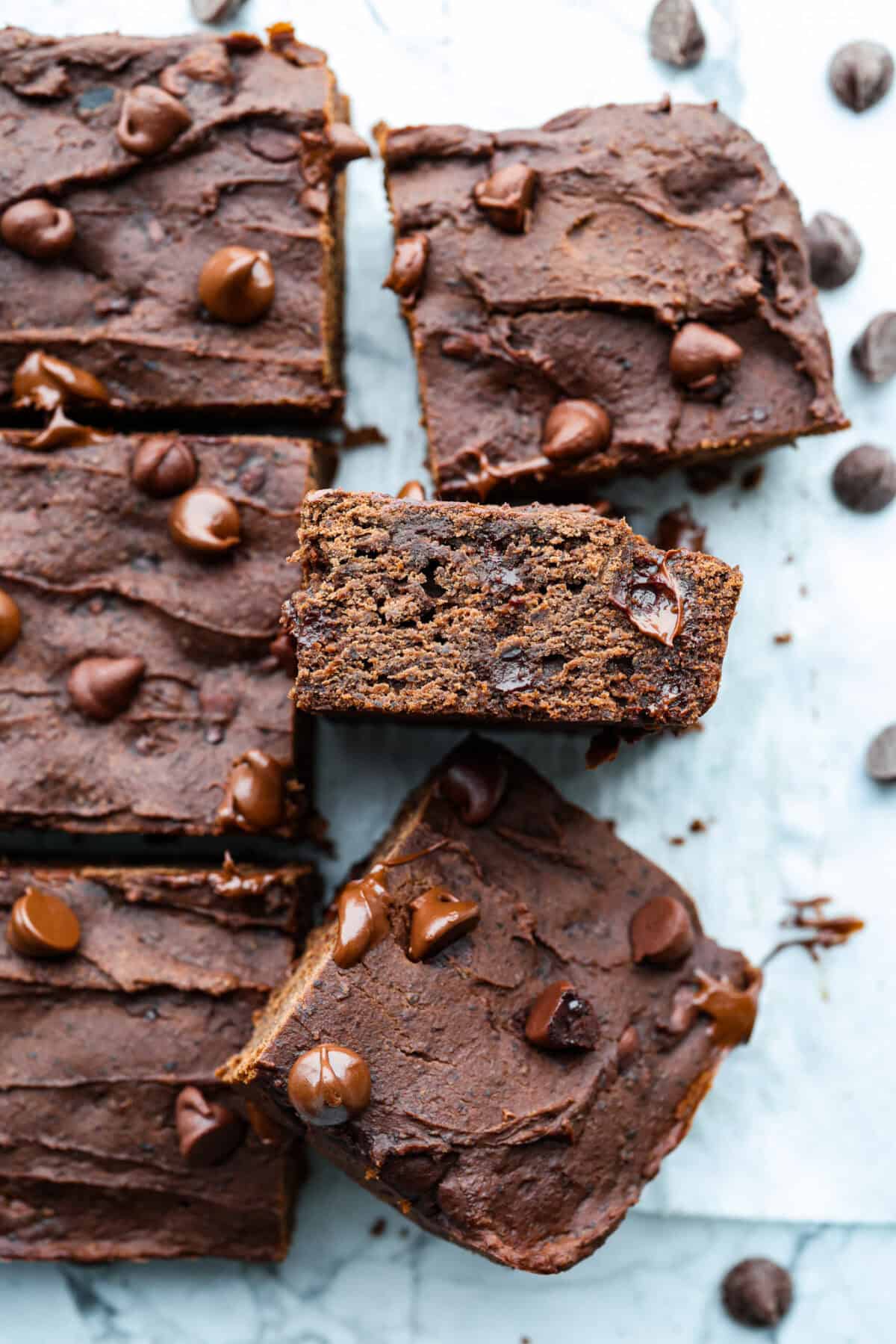 Close up shot of black bean brownies. 