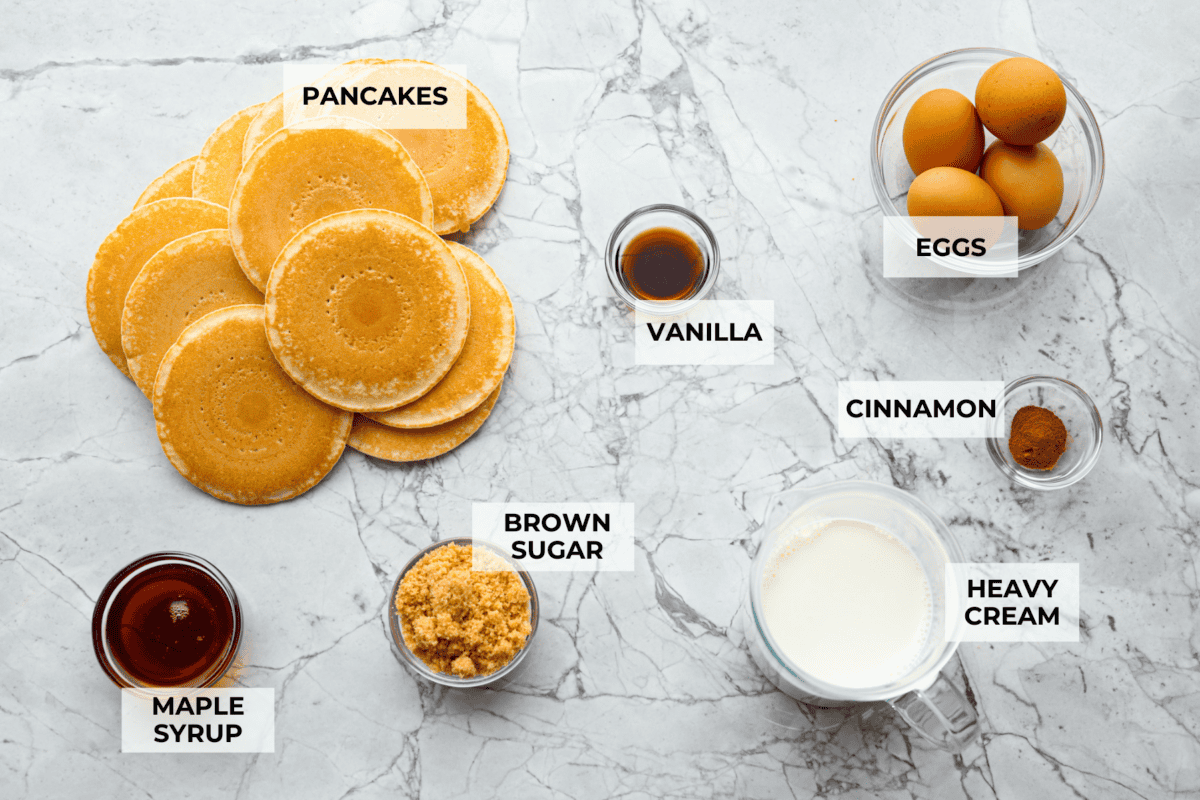 Overhead shot of labeled ingredients. 