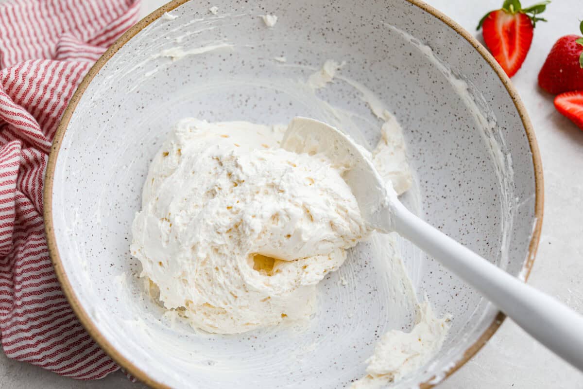 Cream cheese mixture with whipped topping folded in. 