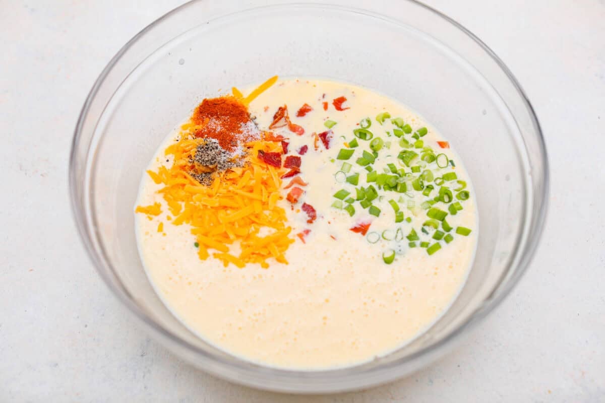 Filling ingredients together in a mixing bowl. 
