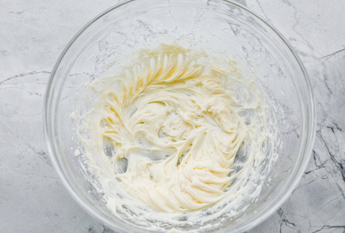 Butter and powdered sugar added to the cream cheese to make the icing. 