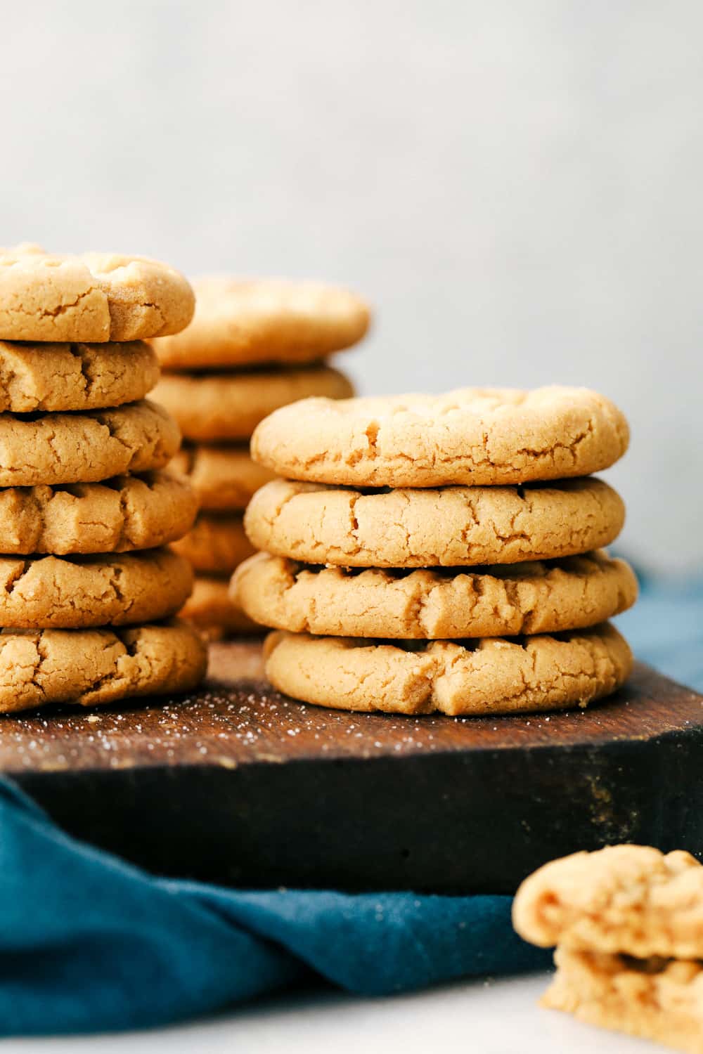 3 Ingredient peanut butter cookies stacked on top of each other. 