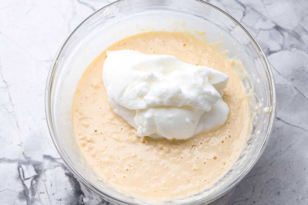 Whipped egg whites added to the Belgian waffle batter. 