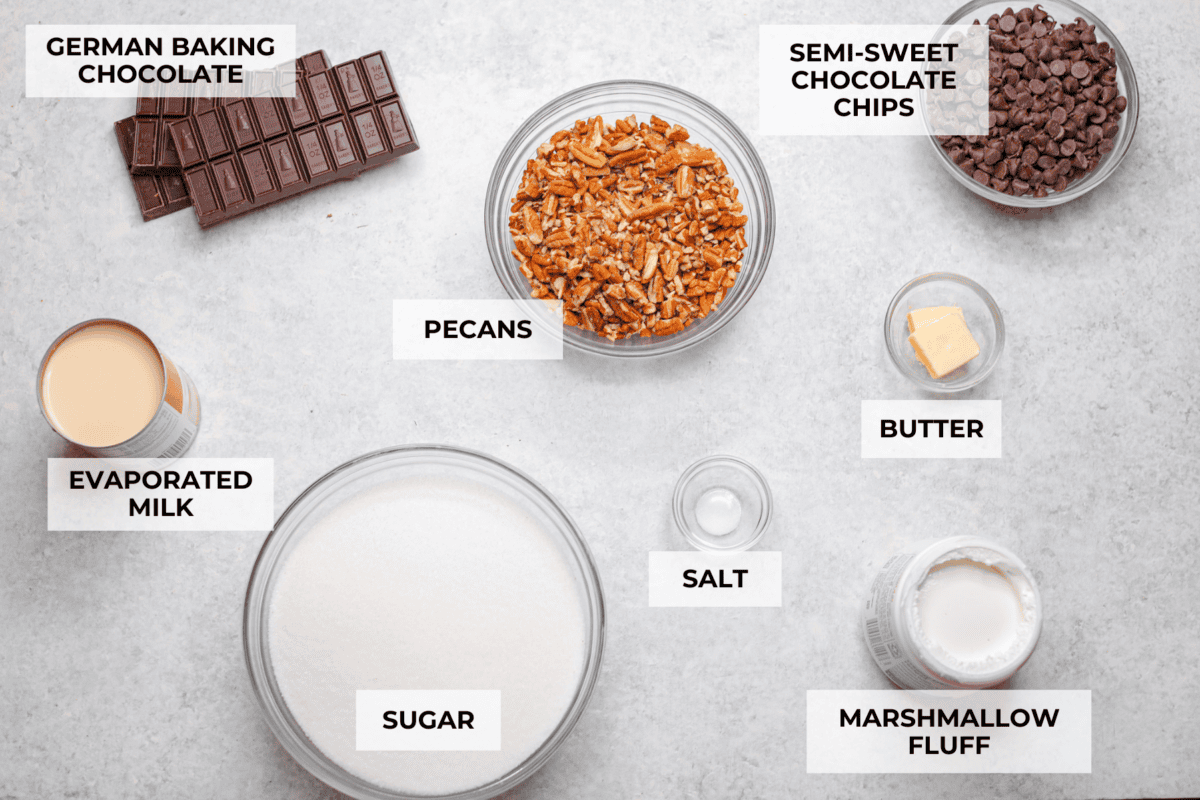 Overhead shot of labeled ingredients.