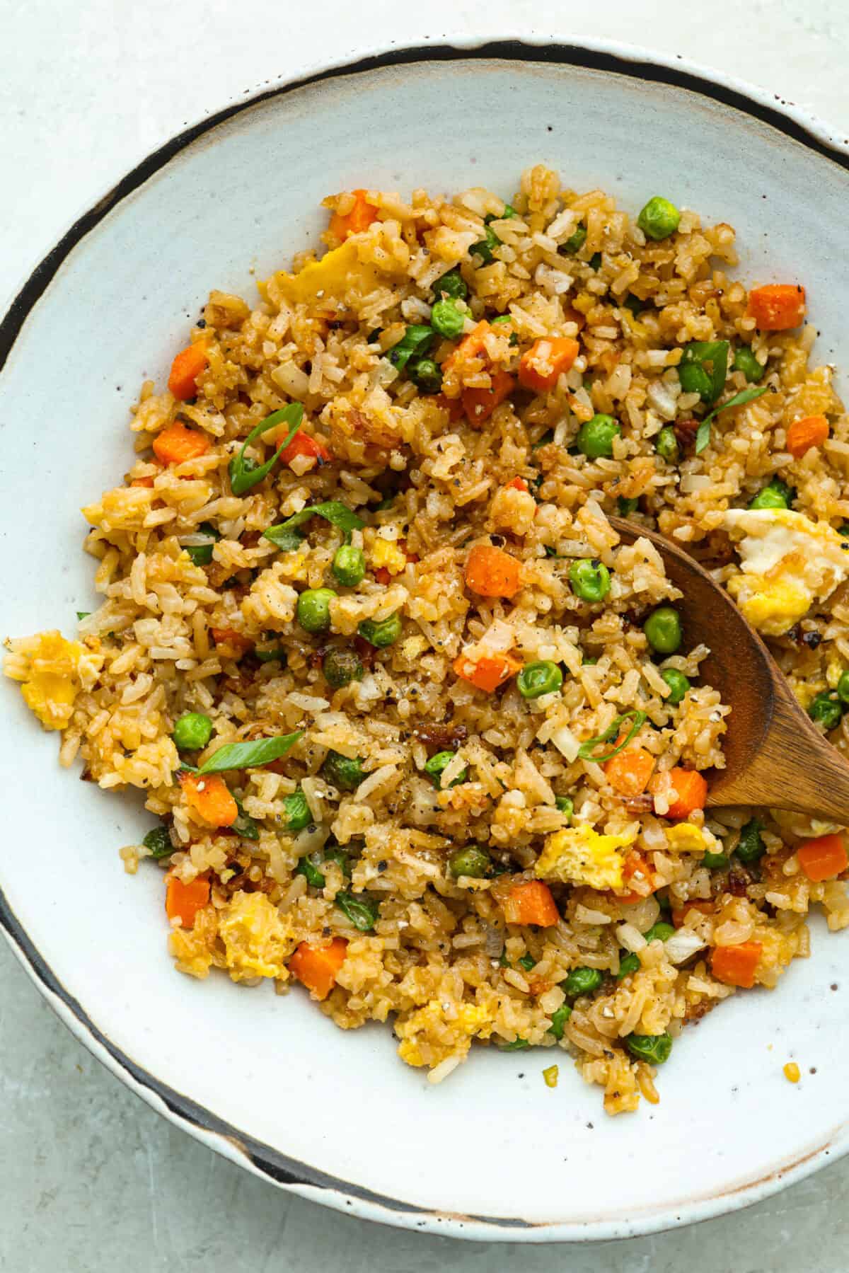 Bowl of air fryer fried rice. 