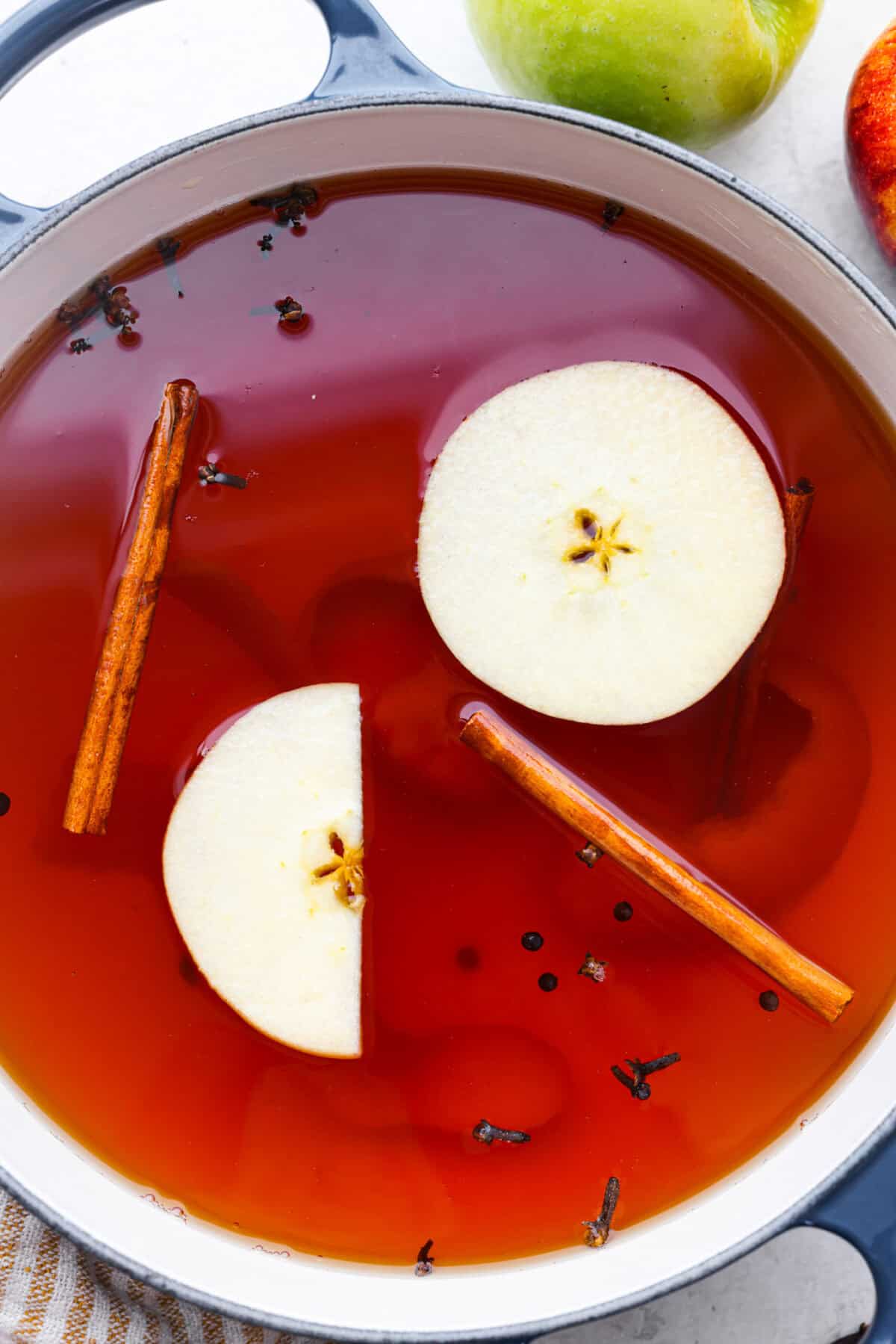 Overhead shot of mulled cider. 