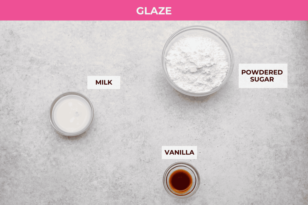 Overhead shot of labeled glaze ingedients. 