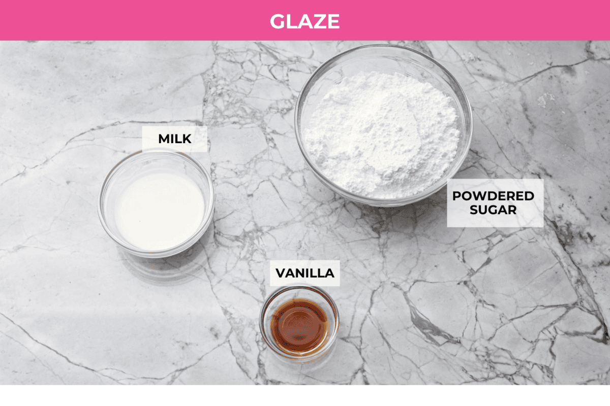 Overhead shot of labeled glaze ingredients.