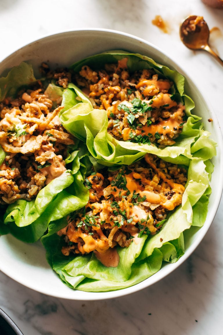 Tofu and brown rice lettuce wraps.