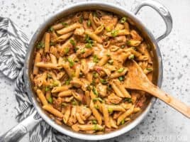 One Pot Creamy Cajun Chicken Pasta in the pan.