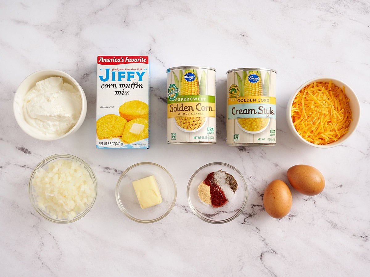 Ingredients to make cornbread casserole.