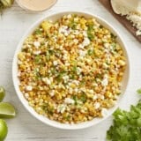 Mexican street corn salad in a bowl.