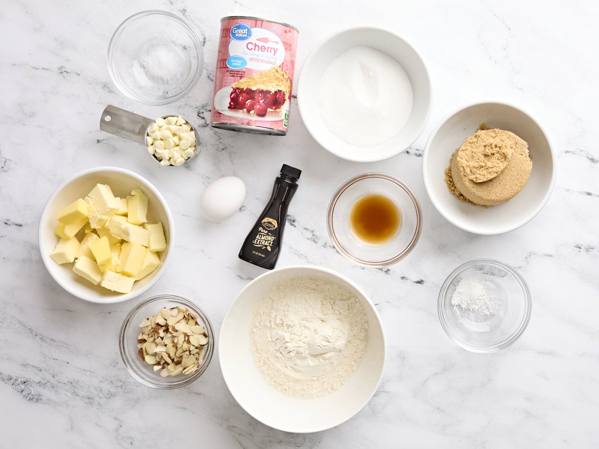 The ingredients to make cherry blondies.