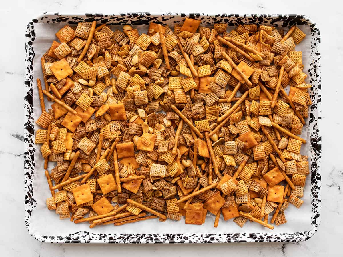 snack mix on baking sheet not baked