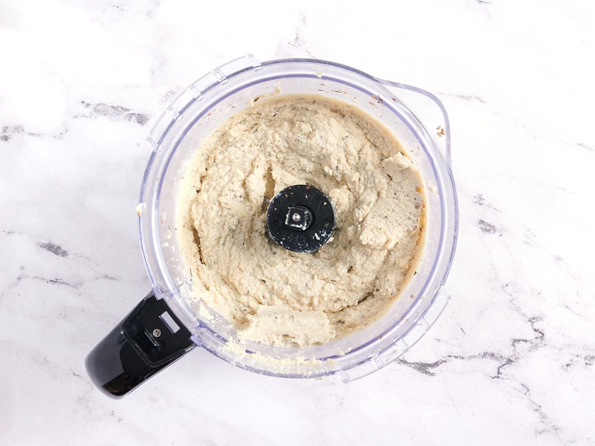 Vegan tofu ricotta in a food processor.