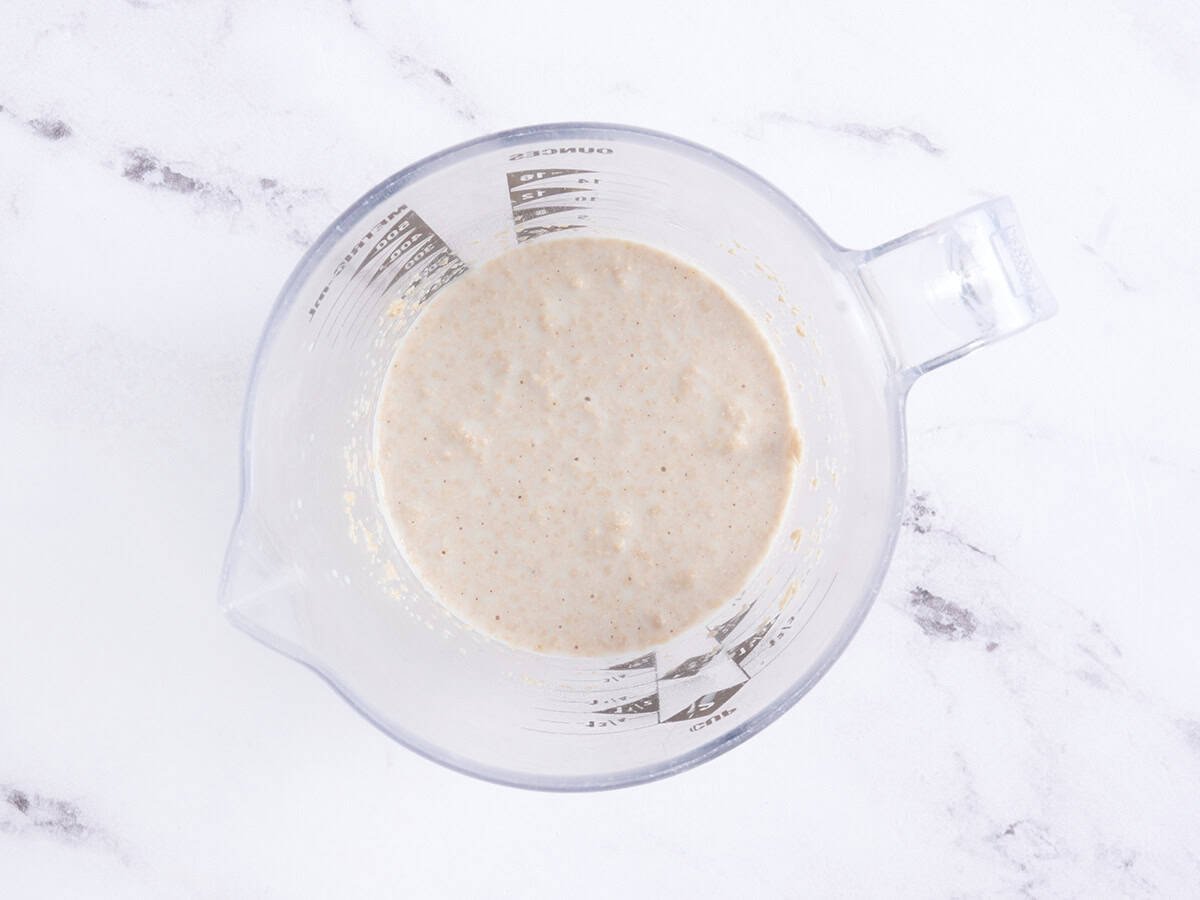 Blooming the yeast in a glass measuring cup.