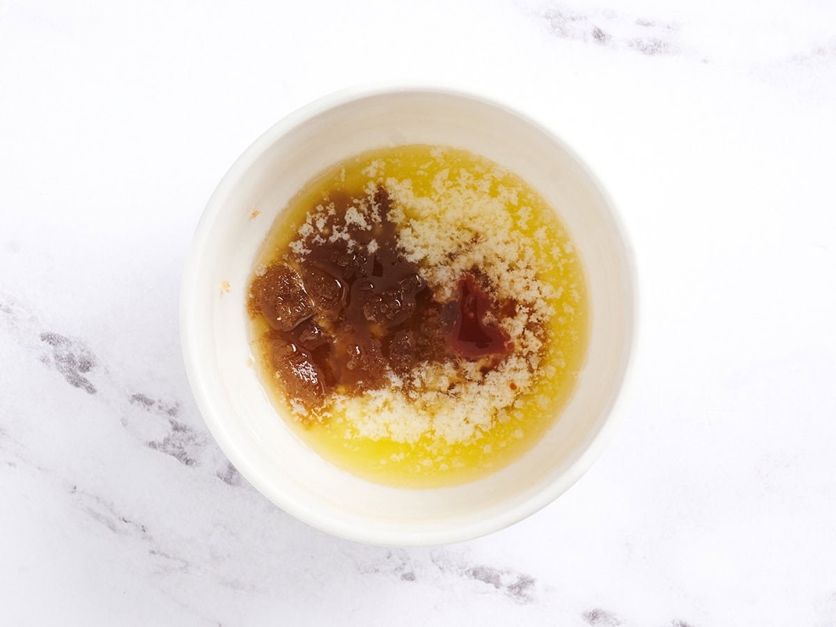 Butter mixture in a white bowl. 