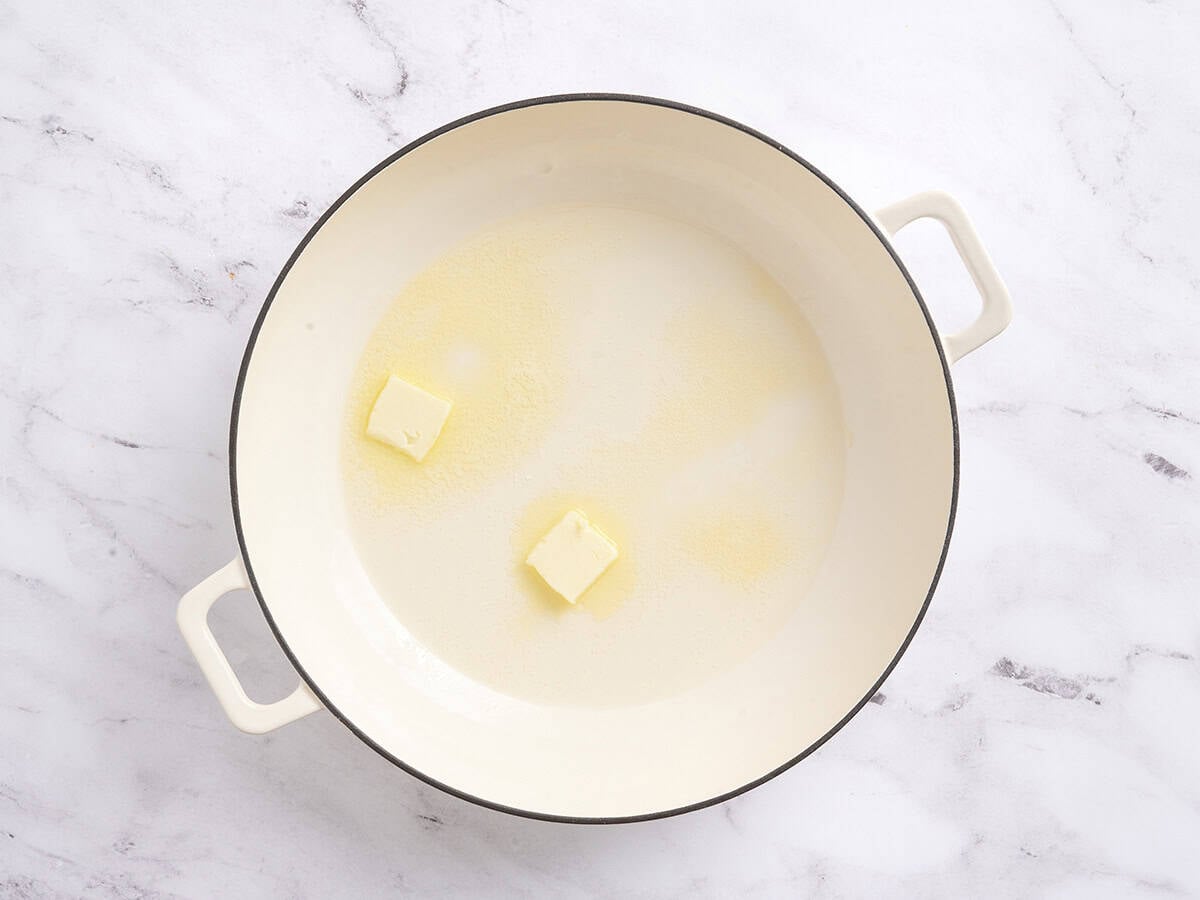 Butter and oil in a skillet.