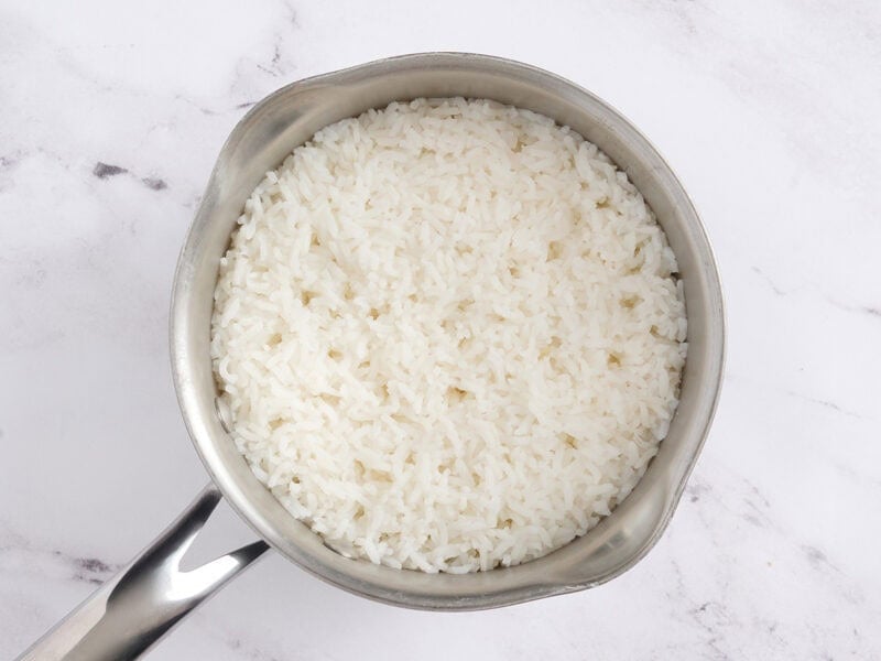 Pot of white rice.