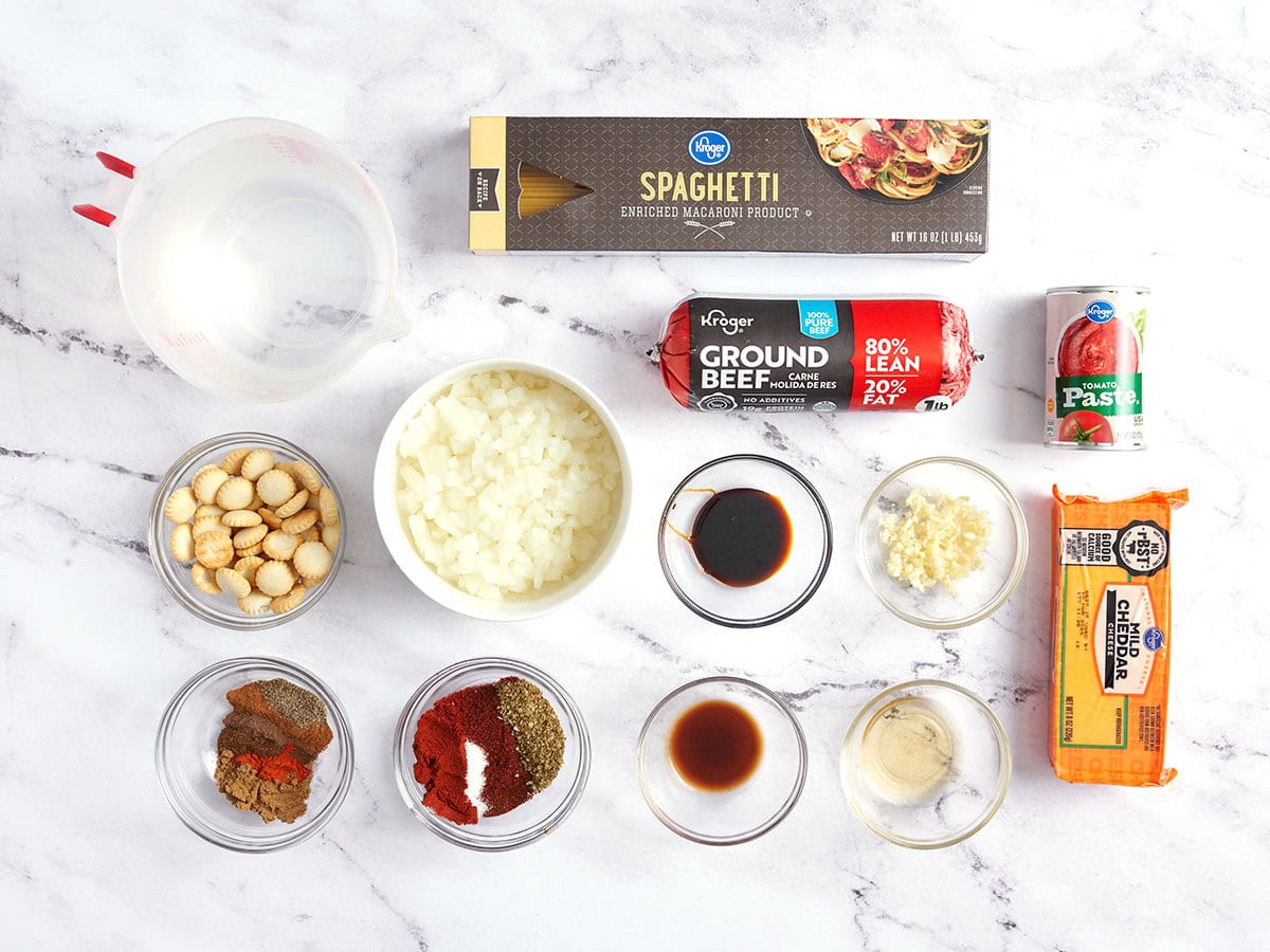 The ingredients to make a skyline chili.