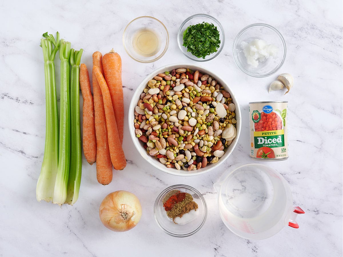 The ingredients to make 15 bean soup.