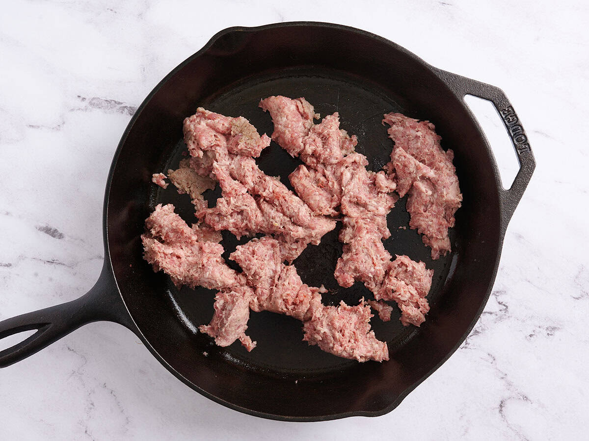 Sage breakfast sausage in a skillet.