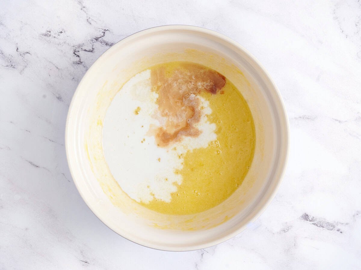 Chess pie filling ingredients in a bowl.