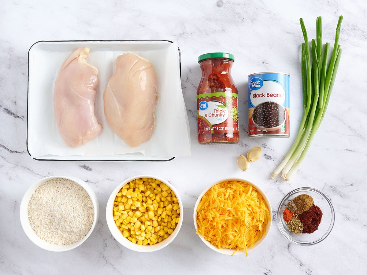 Ingredients to make taco chicken bowls.