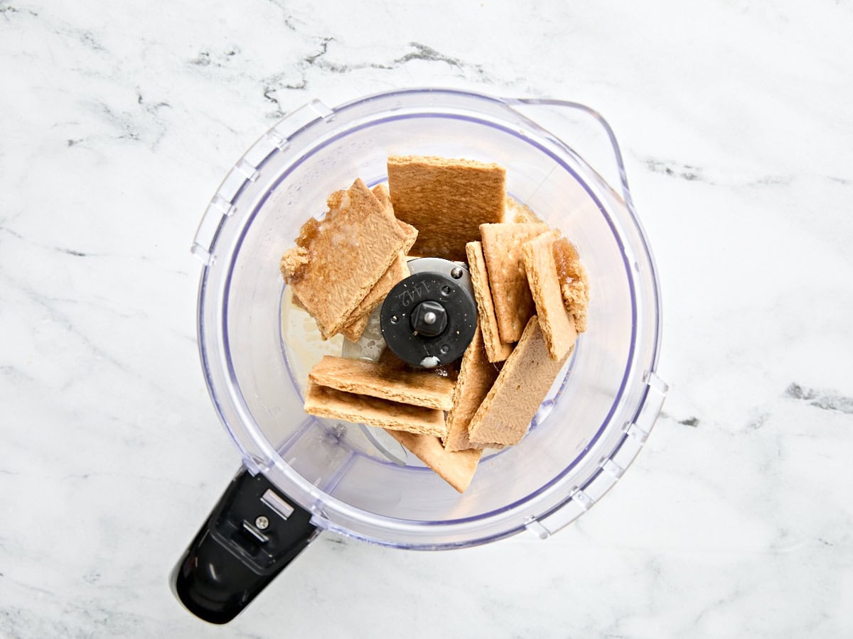 Graham crackers, butter, and brown sugar in a food processor.