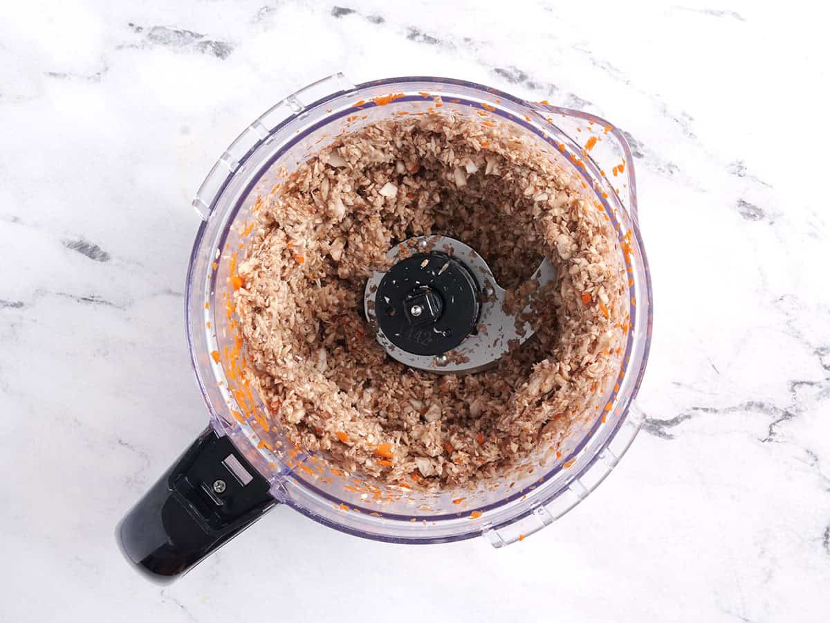 Mushrooms in a food processor.