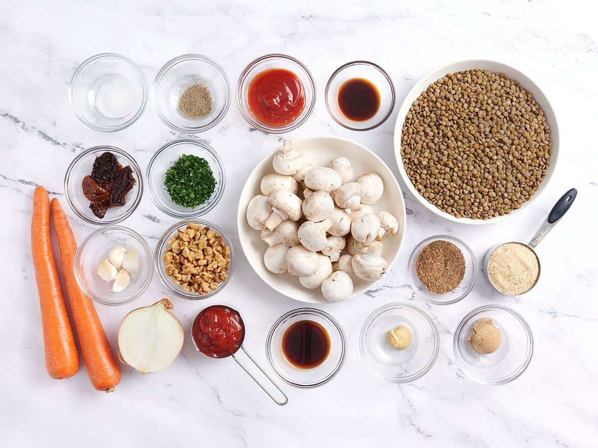 The ingredients to make a lentil loaf.