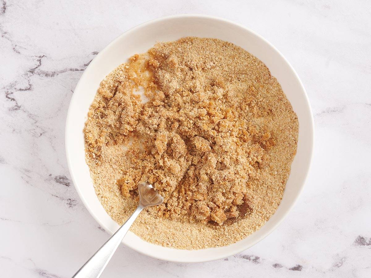 The breadcrumb coating for homemade chicken nuggets in a bowl.