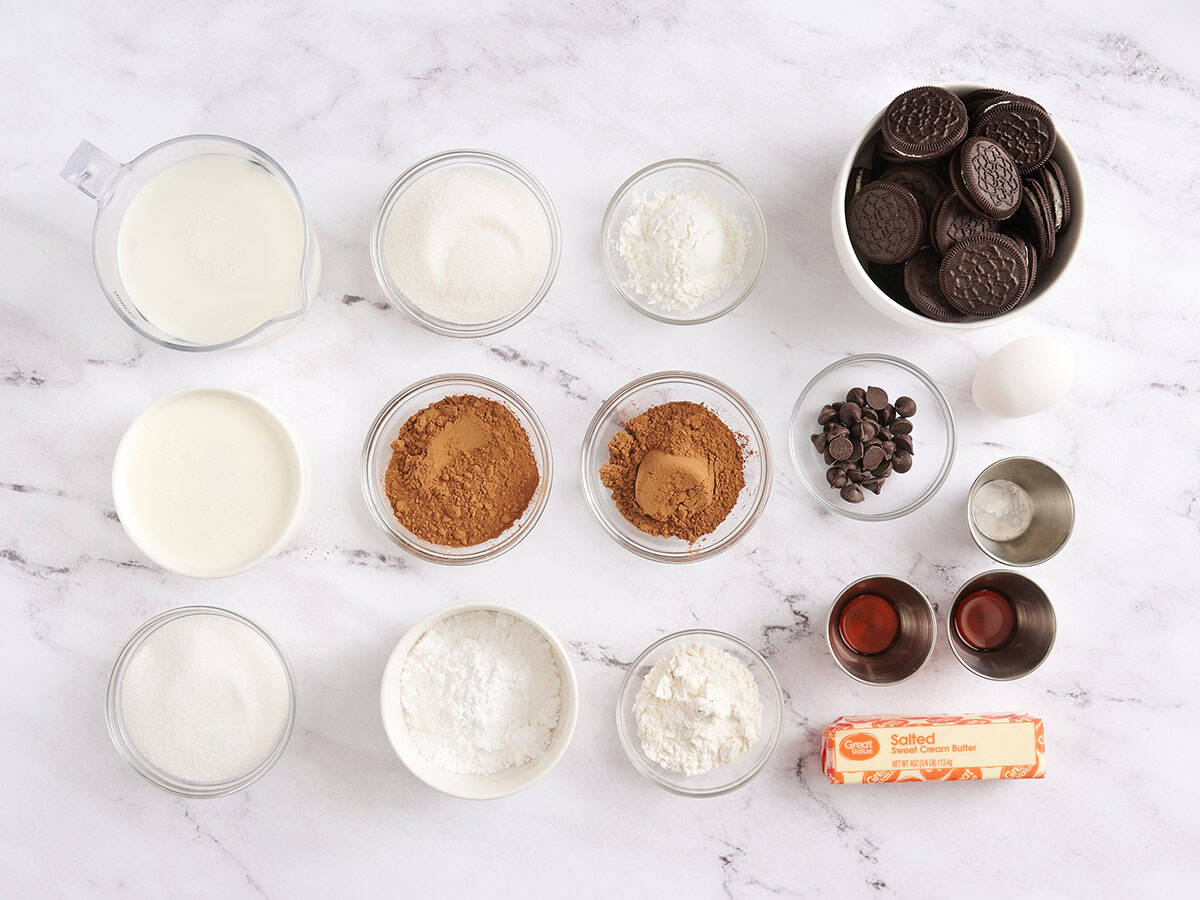 The ingredients to make Mississippi Mud Pie.