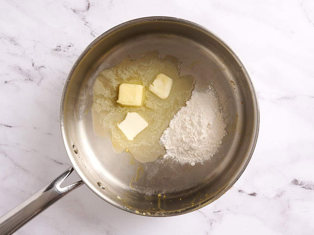 Butter and flour in a sauce pan to make a roux