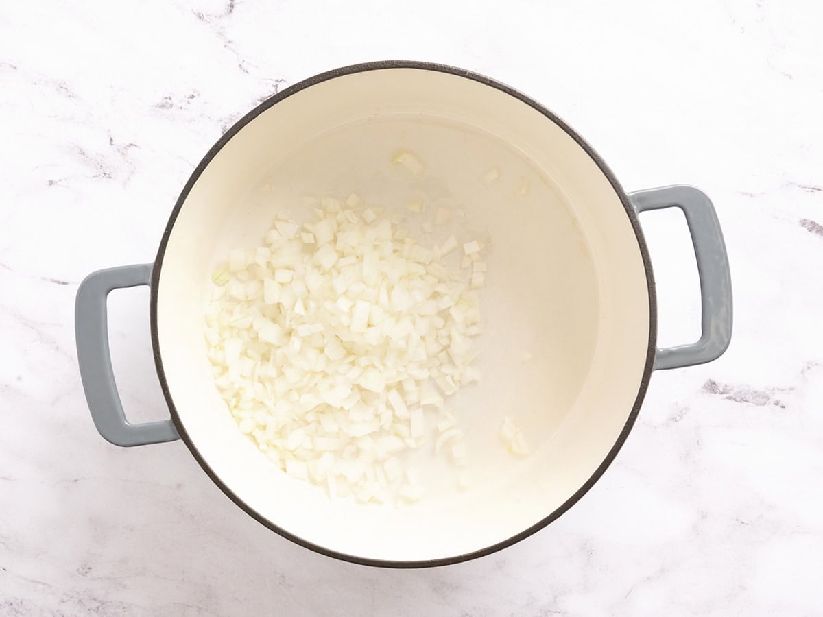 Minced onion in a pot.