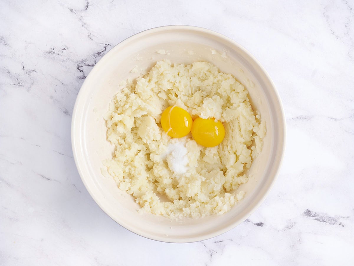 Egg yolks added to the mashed potatoes. 