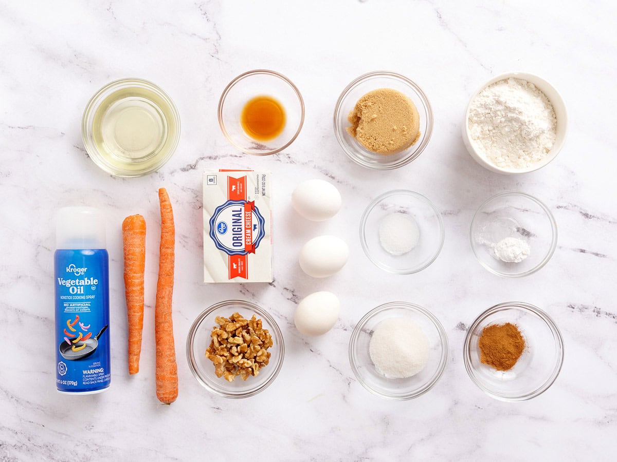 The ingredients to make carrot cake bars.