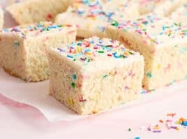 Side view of homemade cookie dough bars.