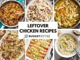 A collage of leftover chicken recipes.