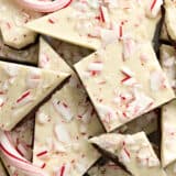 Overhead close up of peppermint bark.