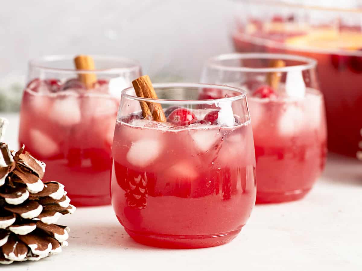 Close up side view of three glasses of Christmas Punch