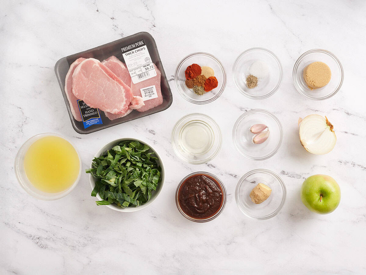The ingredients for apple butter pork chops.