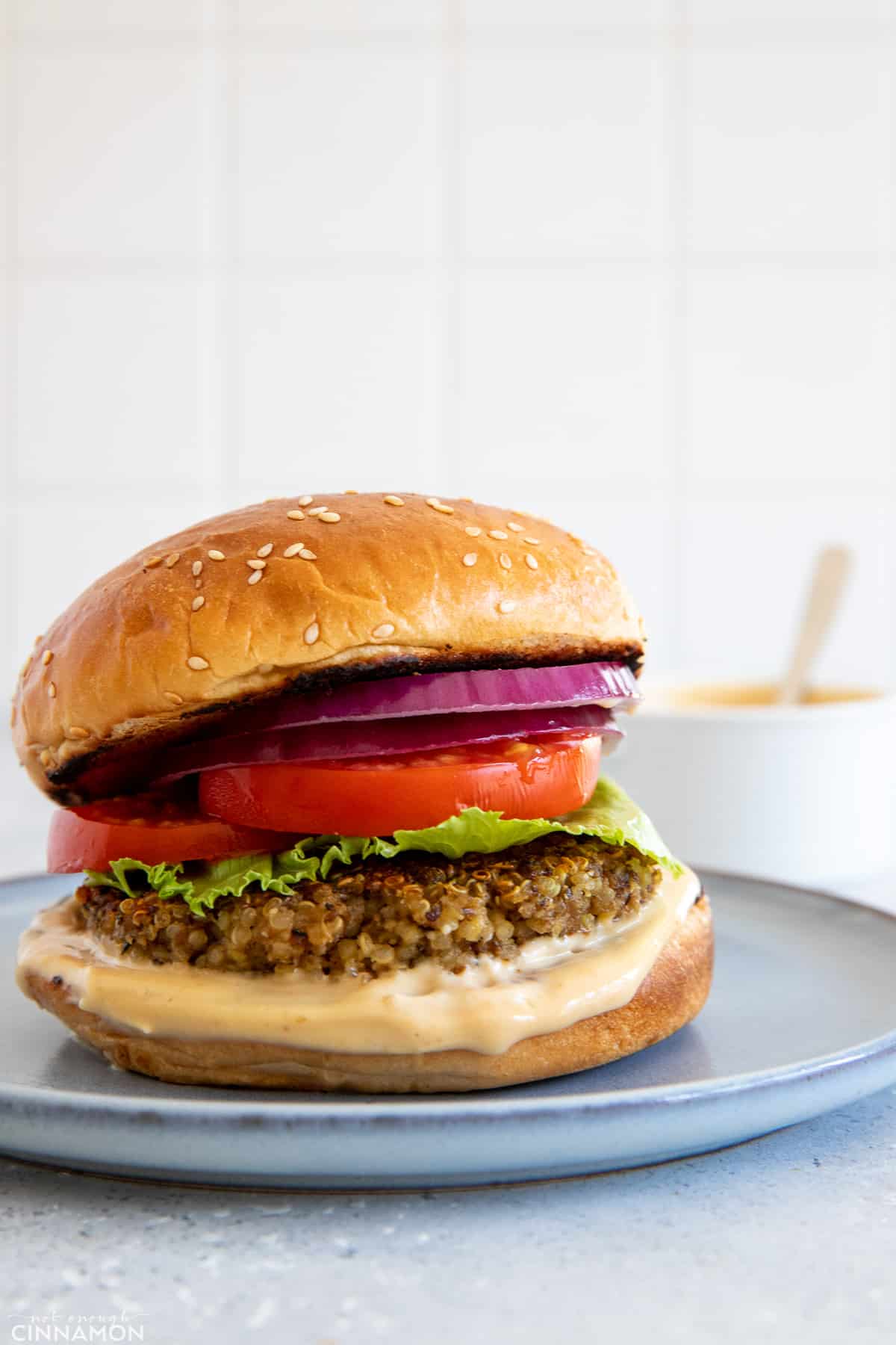 quinoa mushroom burger on a plate